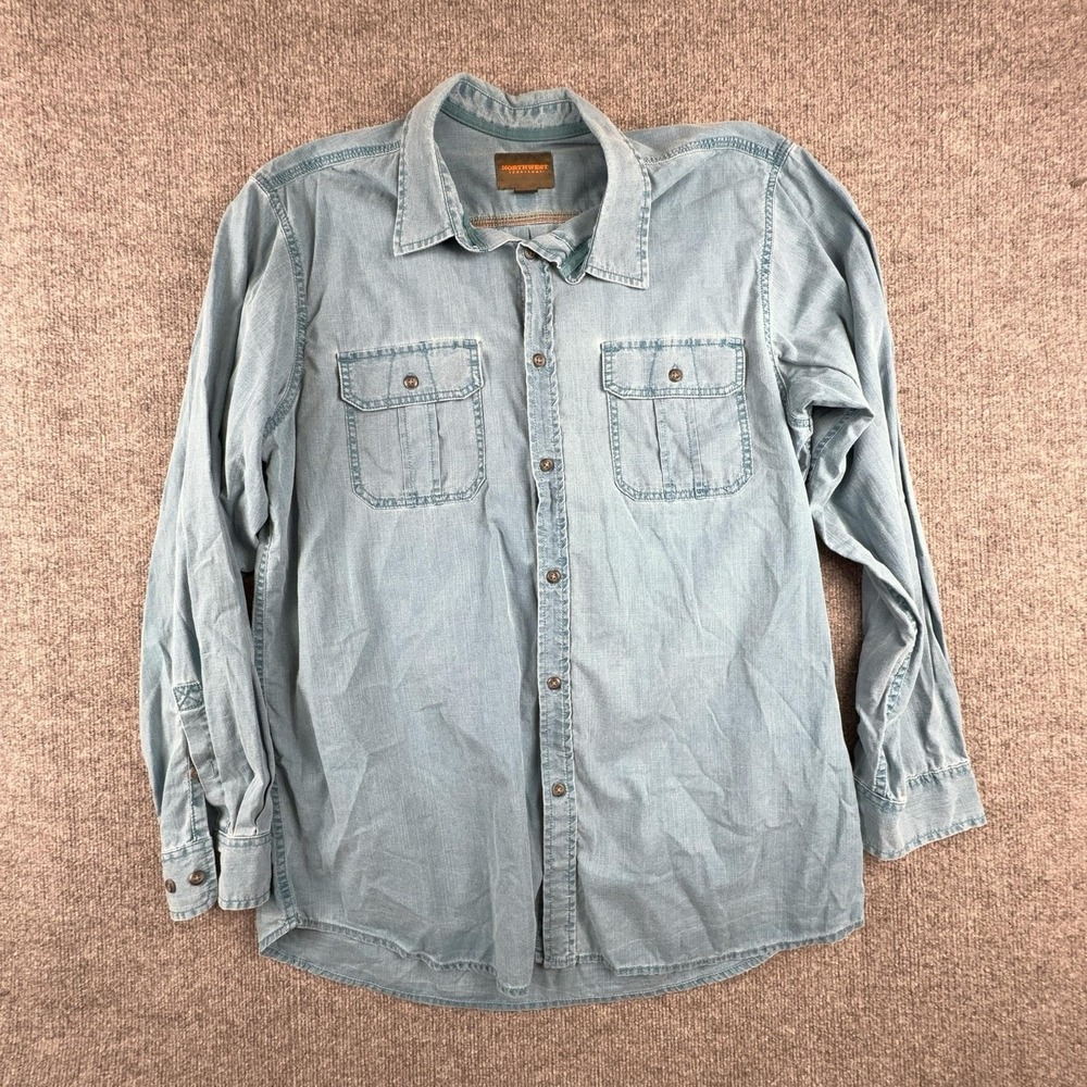 Northwest Territory Shirt Mens XLT Blue Chambray Long Sleeve Button Front Casual